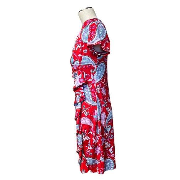 Shelby & Palmer 12 Red Faux Wrap Paisley Midi Dress - Picture 4 of 8